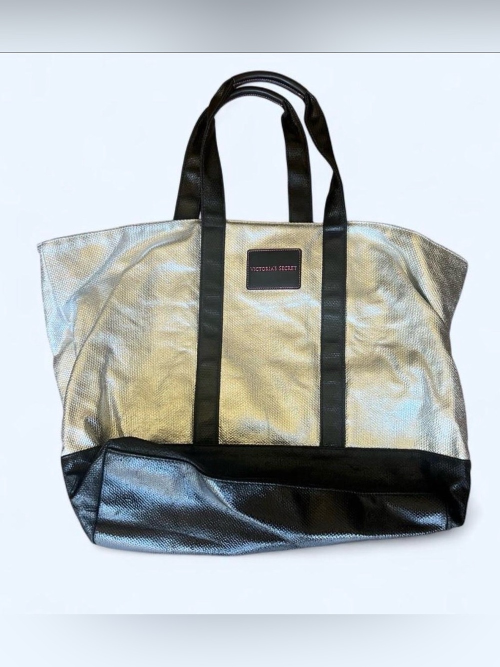 Victoria's Secret Metallic Silver and Black Tote Bag